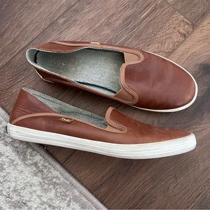 Keds cognac brown slip on leather loafers, size 6.5